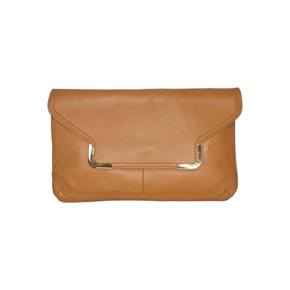 Contessa Bags Vintage Tan Leather Contessa Clutch Gold Hardware